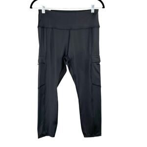 C&C California Solid Black High Waist Pocket Cropped Workout Leggings Large NWT